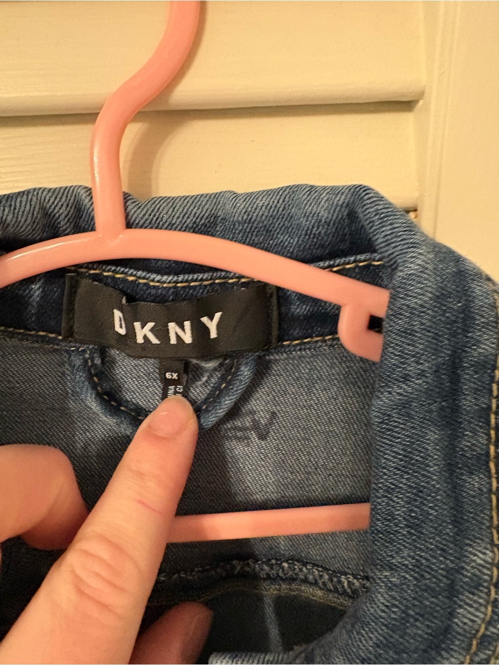 DKNY Girls Blue Denim Jean Jacket with Gold Sequin Design - SMALL MARKER STAIN - Picture 5 of 6